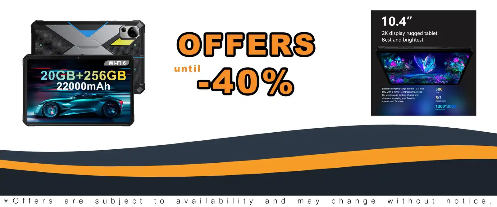 Fossibot DT2 10.4in rugged tablet 22000mAh 66W rapid charging 2K display Android 13