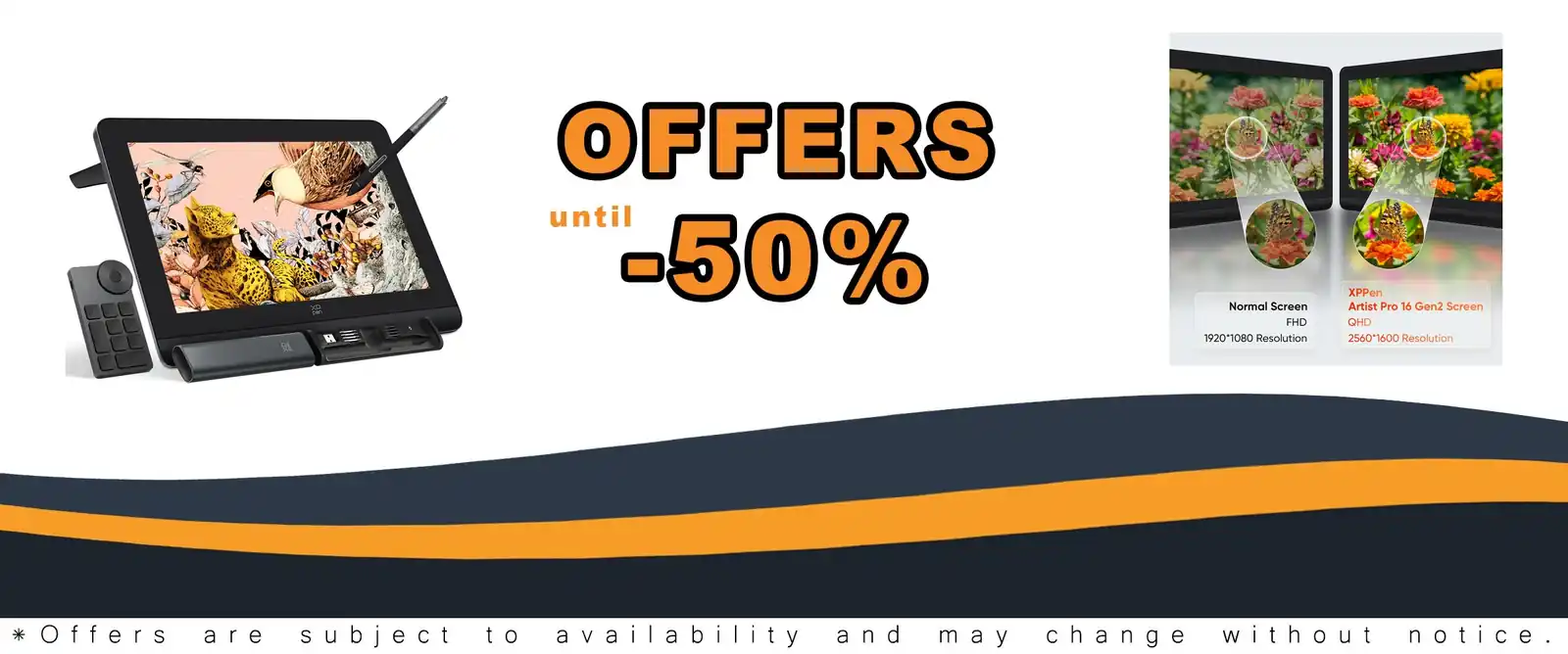 2.5K 16-inch QHD drawing tablet with anti-glare screen and tilt functionality